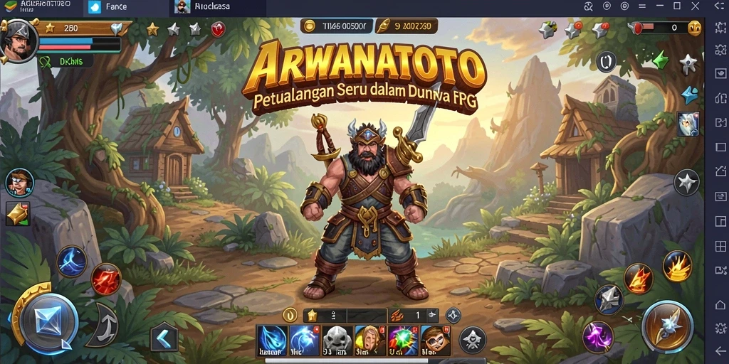 Screenshot dari gameplay ARWANATOTO yang menunjukkan pertarungan epik RPG.