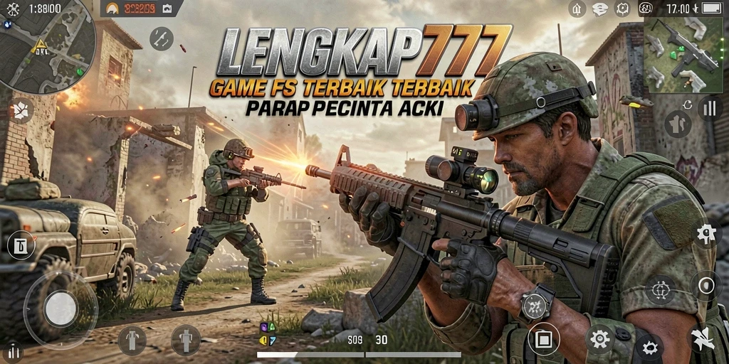 Screenshot LENGKAP777 menampilkan aksi tembak-menembak yang mendebarkan di medan perang.