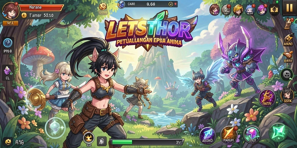 Tampilkan gameplay menakjubkan LETSTHOR dalam suasana Anime.