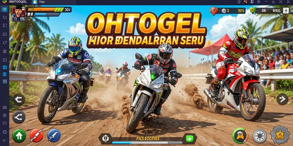 Gameplay seru OHTOGEL menampilkan balapan motor yang mendebarkan.