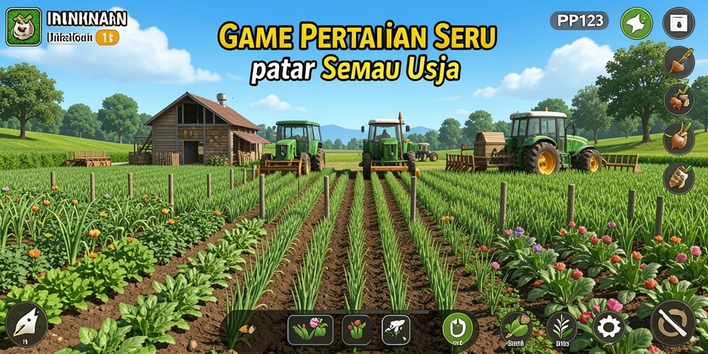 Gameplay PP123 yang menarik dengan aktivitas bertani yang seru.