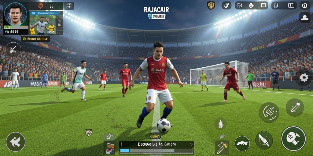 Gameplay seru dari RAJACAIR di lapangan sepak bola.