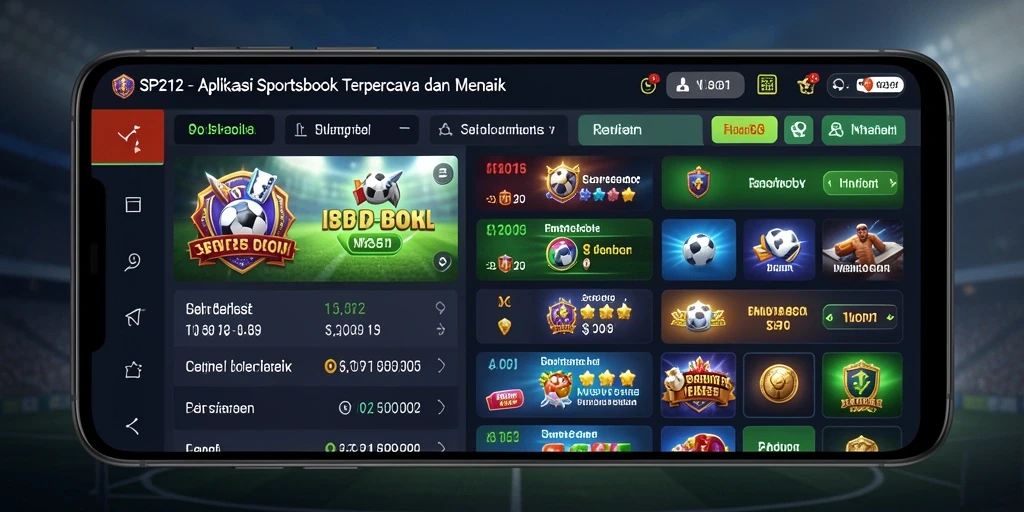 Tampilan antarmuka aplikasi Sportsbook SP212 yang menarik dan informatif.