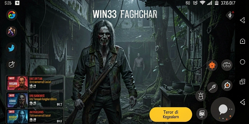 Screenshot utama WIN33 menampilkan gameplay mengerikan di lingkungan gelap.