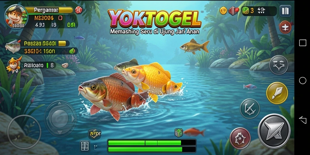 Tampilan menarik gameplay YOKTOGEL dengan berbagai alat pancing dan lokasi memancing.